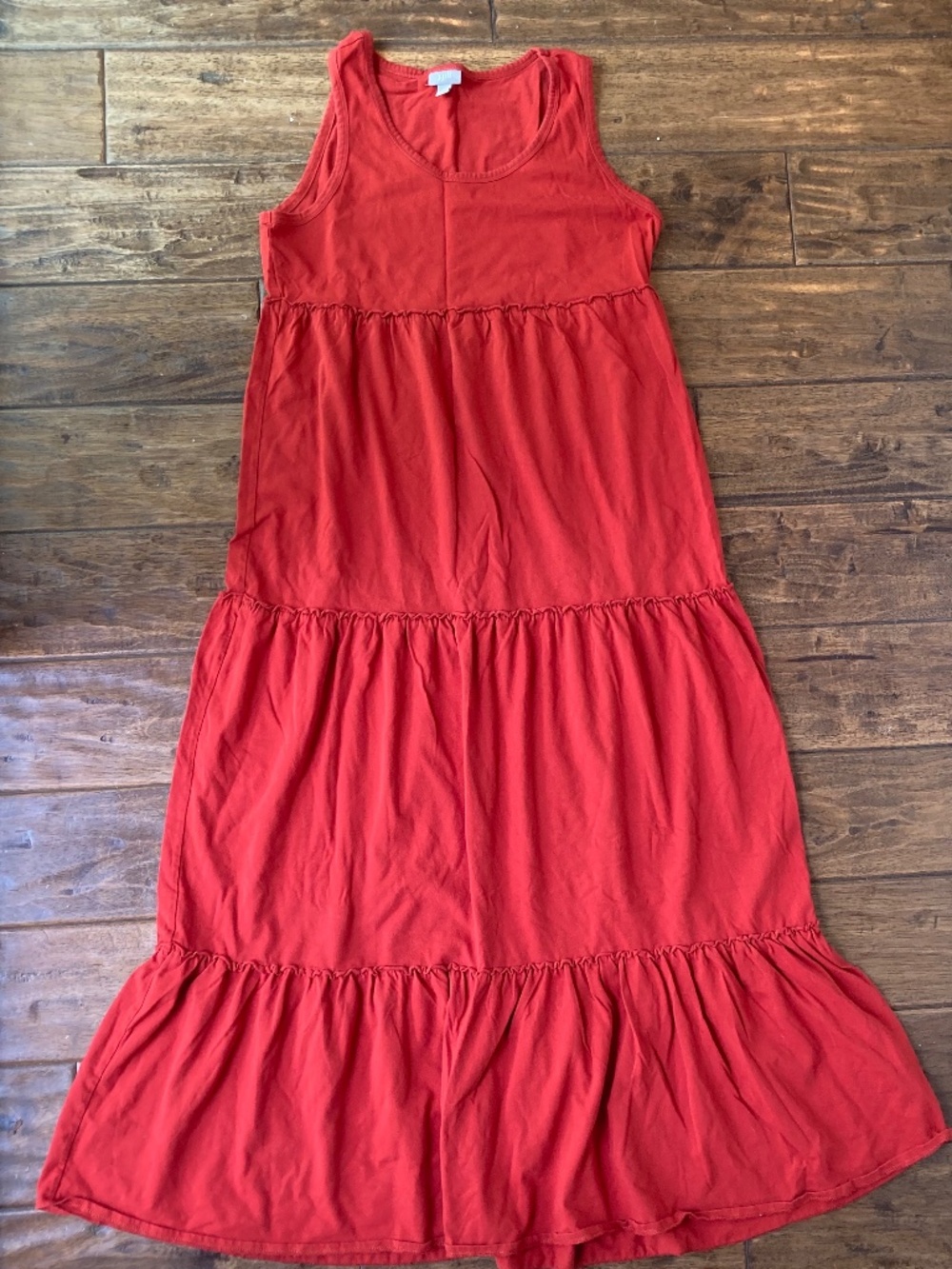 J. Jill Tiered Maxi Dress Red Sleeveless 100% Cotton Size Medium